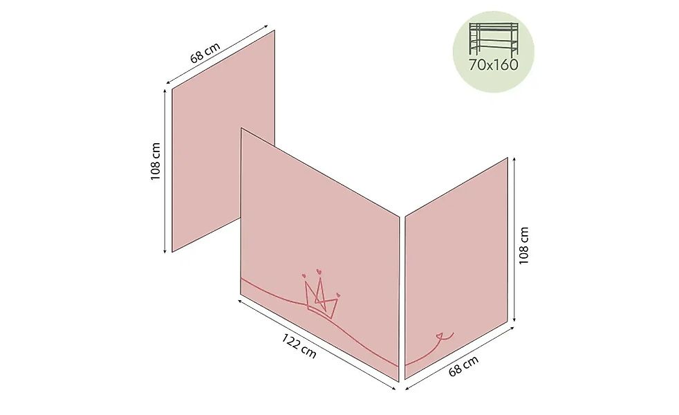 Hoppekids Vorhang Mittelhochbett 70x160  Princess ¦ rosa/pink ¦ Maße (cm): günstig online kaufen