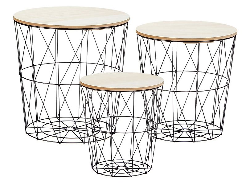 Spetebo Beistelltisch Metall Beistelltisch mit Holzplatte - 3er Set (3er Se günstig online kaufen