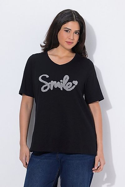 Ulla Popken T-Shirt T-Shirt Smile Classic V-Ausschnitt Halbarm günstig online kaufen