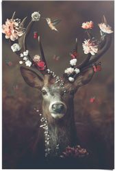 Reinders Poster "Hirsch Romantisch - Kolibri - Schmetterling - Blumenkranz" günstig online kaufen