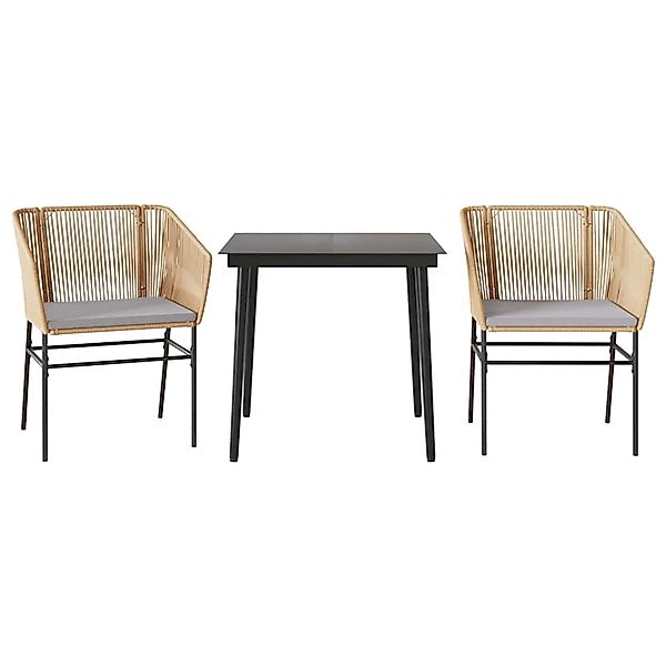 vidaXL 3-Tlg Garten-Essgruppe mit Kissen Braun Poly Rattan Glas 3334520 günstig online kaufen