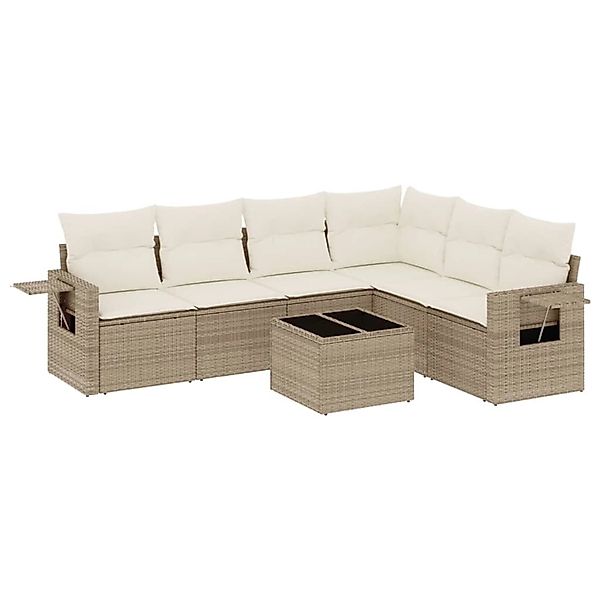 vidaXL 7-Tlg Garten-Sofagarnitur mit Kissen Beige Poly Rattan 3220217 günstig online kaufen