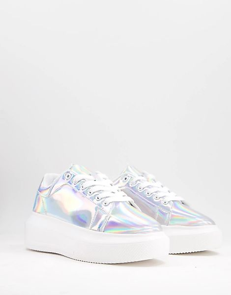 ASOS DESIGN – Dorina – Sneaker in Silberfarben mit dicker Sohle günstig online kaufen