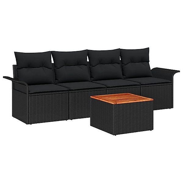 vidaXL Loungesofa 5-teiliges Garten Sofa Set mit Kissen Schwarz Poly Rattan günstig online kaufen
