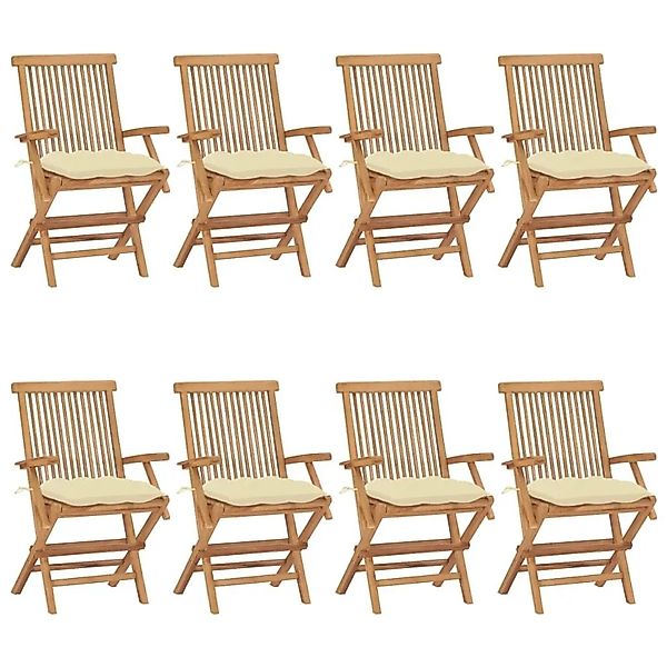 vidaXL Gartenstühle mit Cremeweißen Kissen 8 Stk Massivholz Teak 3072906 günstig online kaufen