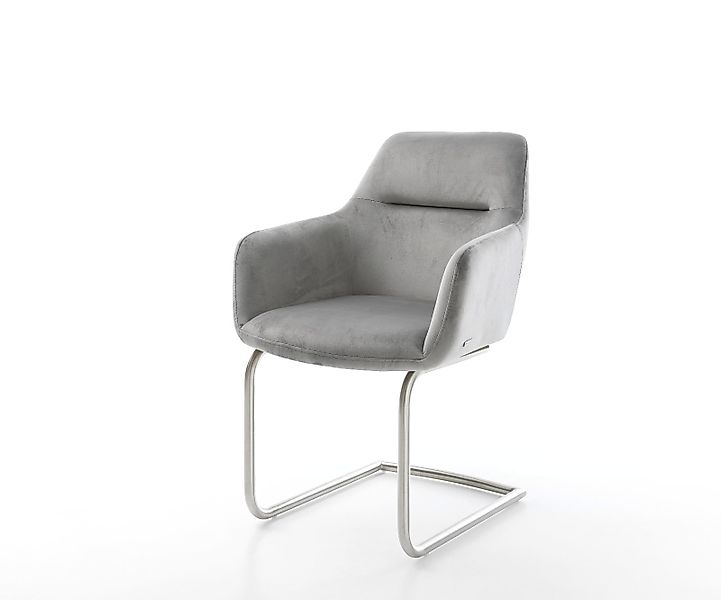 Freischwinger Pejo-Flex Samt Grau Freischwinger rund Edelstahl Taschenfeder günstig online kaufen