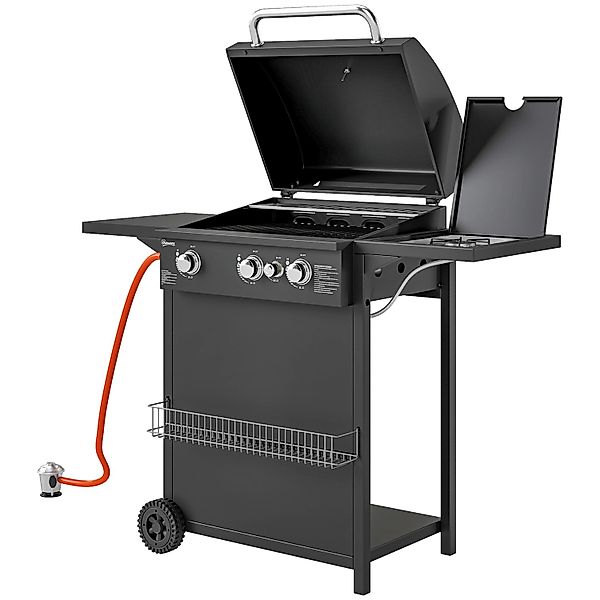 Outsunny Gasgrill Stahl Kunststoff Schwarz 123L x 57B x 98H cm günstig online kaufen