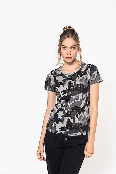 Kariban T-Shirt Damen-T-Shirt Camo mit kurzen Ärmeln günstig online kaufen