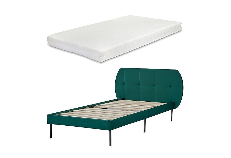 en.casa Polsterbett, »Porvoo« mit Matratze Samt 90 x 200 cm Dunkelgrün günstig online kaufen