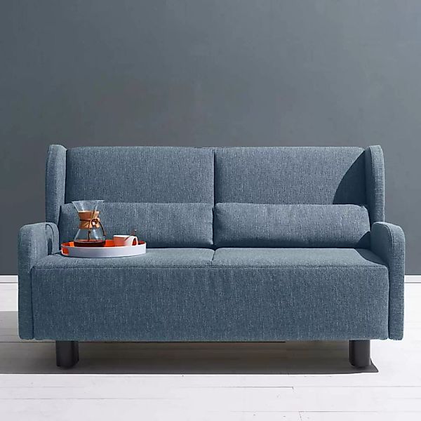 Zweier Sofa in Blau Webstoff Schlaffunktion günstig online kaufen