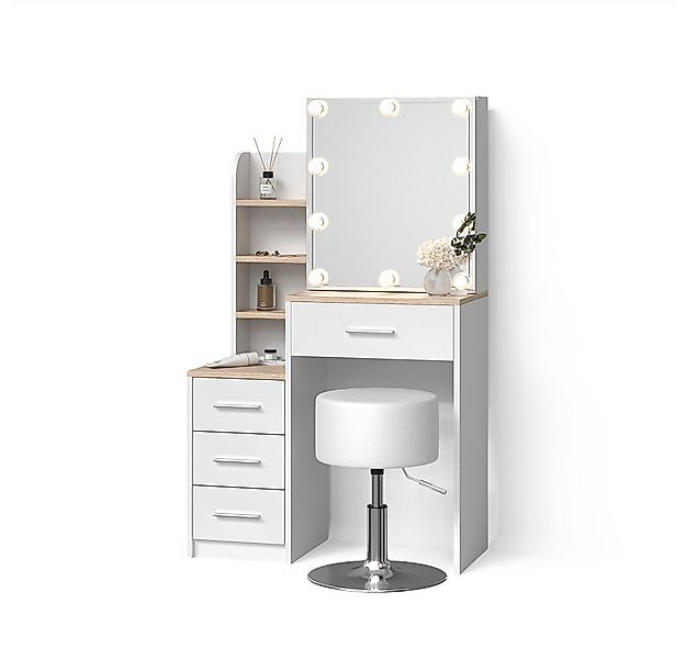 Livinity® Schminktisch Loreta, Weiß/Sonoma/Sonoma, mit LED Beleuchtung und günstig online kaufen