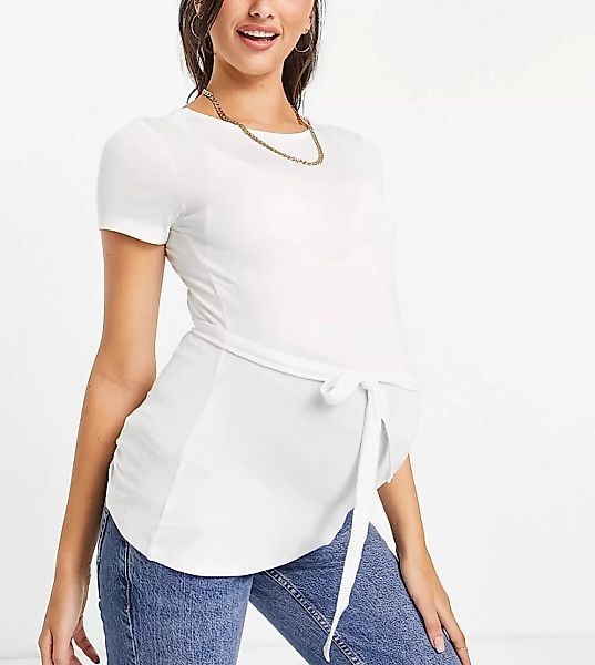 Mamalicious – T-Shirt in Weiß mit Bindegürtel günstig online kaufen