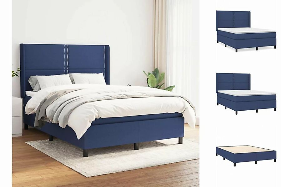 vidaXL Bettgestell Boxspringbett mit Matratze Blau 140x190 cm Stoff Bett Be günstig online kaufen