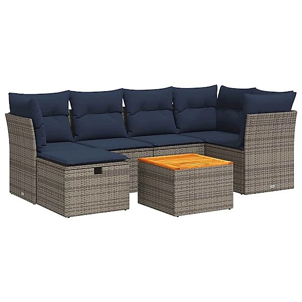 vidaXL 7-Tlg Garten-Sofagarnitur mit Kissen Grau Poly Rattan 3325764 günstig online kaufen
