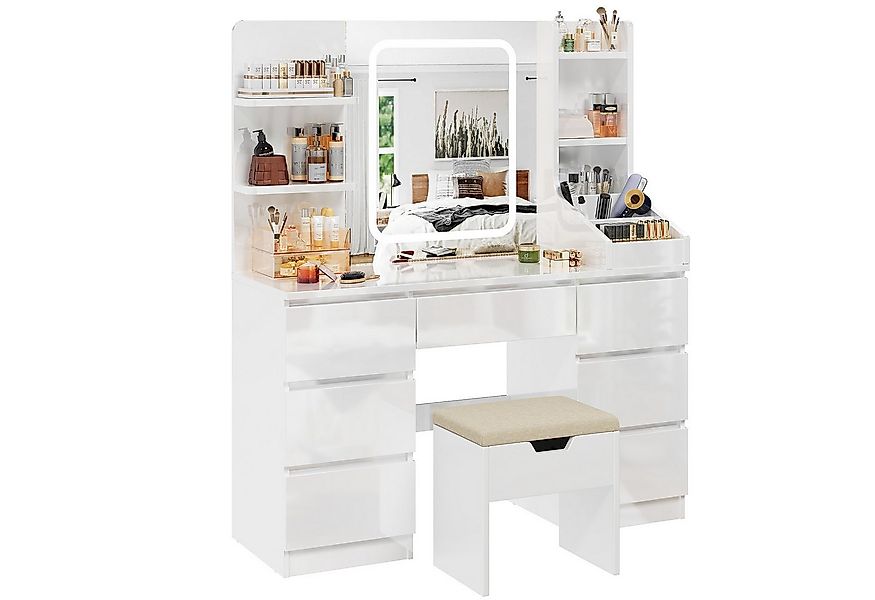HOMALL Schminktisch Schminktisch mit Spiegel und LED Mit 7 Schubladen und 8 günstig online kaufen