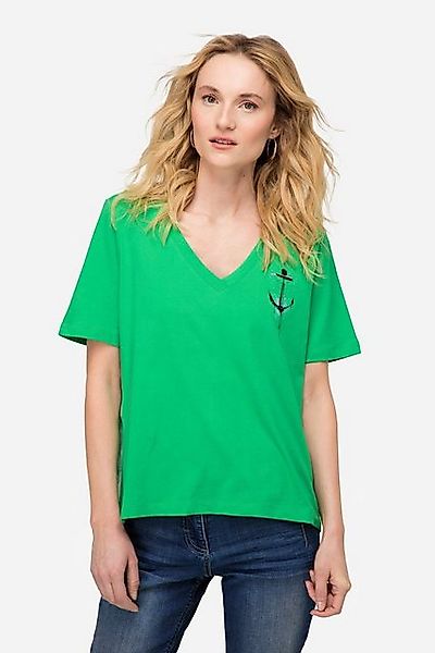 Laurasøn T-Shirt T-Shirt A-Line seitliches Karo V-Ausschnitt günstig online kaufen