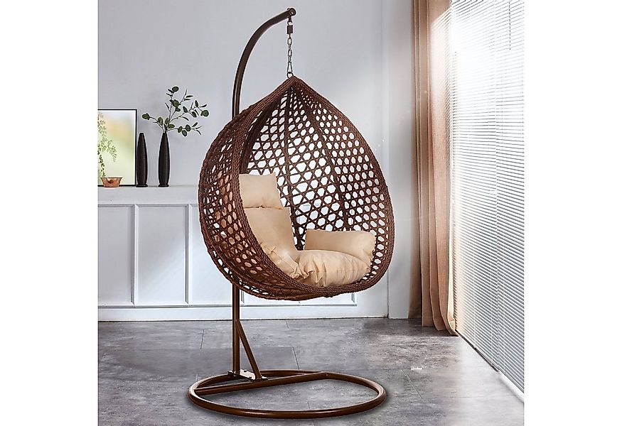 RAMROXX Hängesessel Luxus Style XXL Rattan Korb und Gestell Braun mit Relax günstig online kaufen