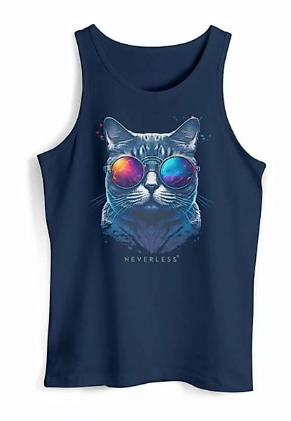 Neverless Tanktop Herren Tank-Top Aufdruck Katze Cat Sommer Style Fashion S günstig online kaufen