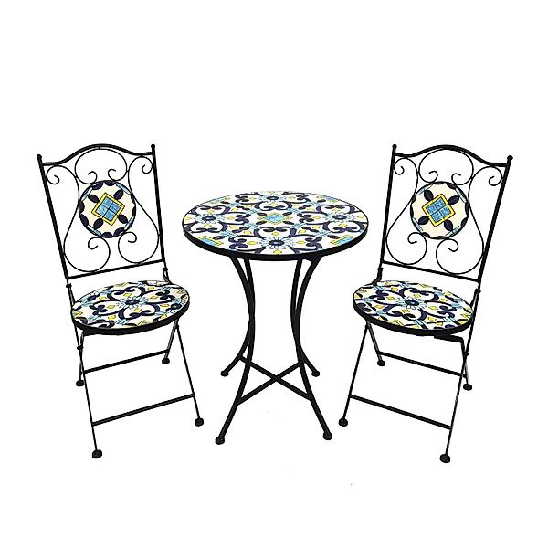 Moawo Mosaik Sitzgarnitur Set 3teilig Sitzgruppe Gartenmöbel Tisch Stühle günstig online kaufen
