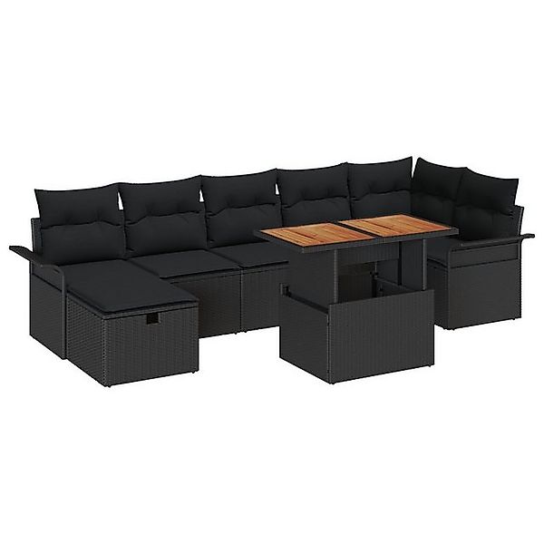 vidaXL Loungesofa 8-teiliges Garten Sofaset mit Kissen in Schwarz Poly Ratt günstig online kaufen