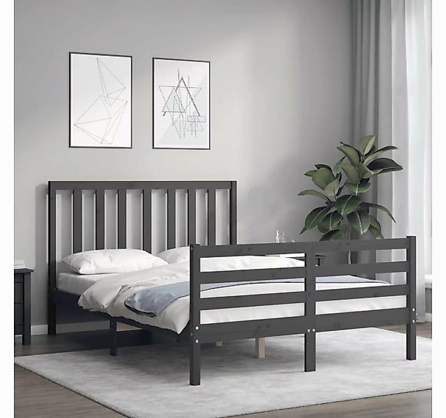 vidaXL Bett Massivholzbett mit Kopfteil Grau 140x190 cm günstig online kaufen