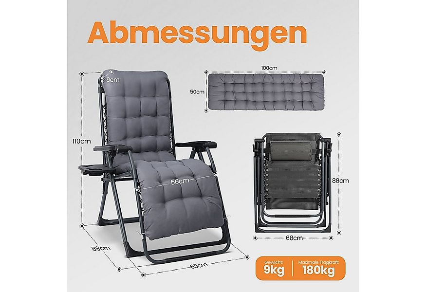 HOMECALL Gartenliege Sonnenliege Klappbar, Liegestuhl mit Weiches Kissen, X günstig online kaufen