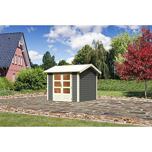 Karibu Holz-Gartenhaus Timra Terragrau Satteldach Lackiert 240 cm x 244 cm günstig online kaufen