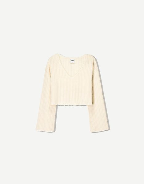 Bershka Rustikaler Pullover Damen M Rohweiß günstig online kaufen