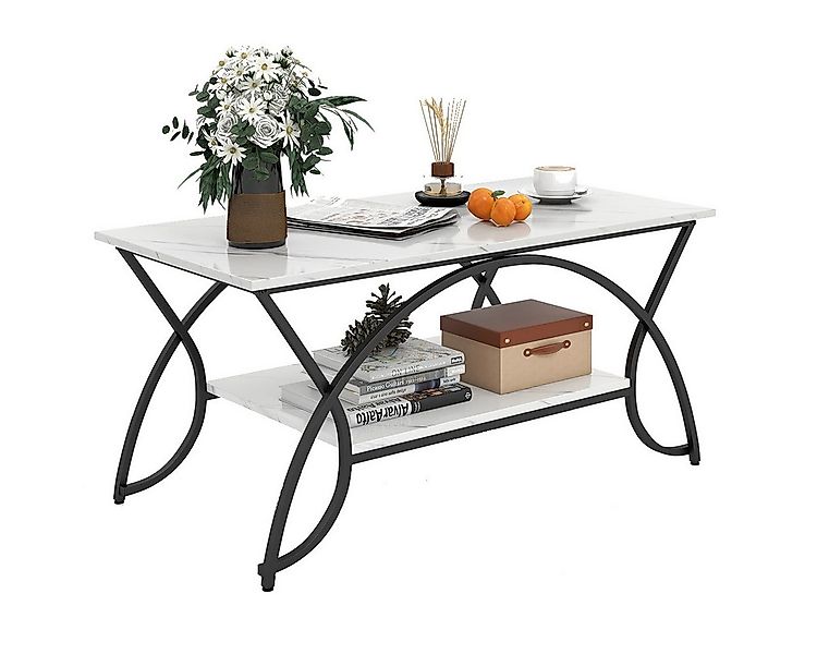 COSTWAY Couchtisch Marmor, mit Ablage & goldenem Metallbeinen, 100x50x45cm günstig online kaufen