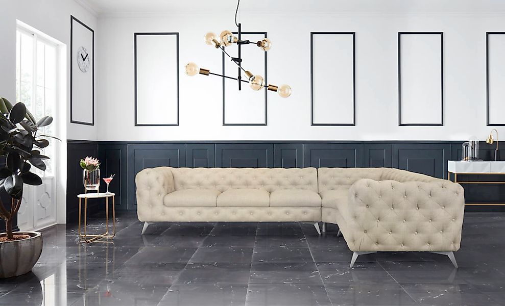 Leonique Chesterfield-Sofa »Ecksofa GLYNIS L-Form mit Wellenunterfederung, günstig online kaufen