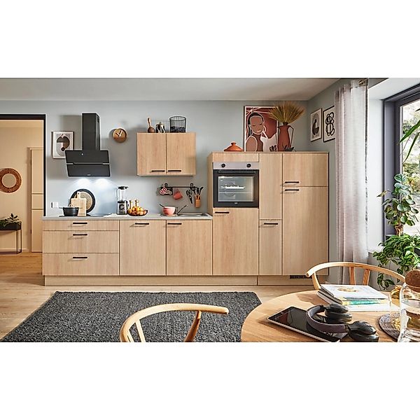 pino Küchenzeile 370cm Eiche Aviva Anschlag rechts 1 Geräte-, 1 Apothekersc günstig online kaufen