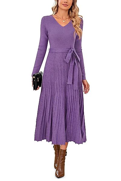 Arach&Cloz Strickkleid Damen Pulloverkleid Herbst Winterkleid Lang Plissee günstig online kaufen