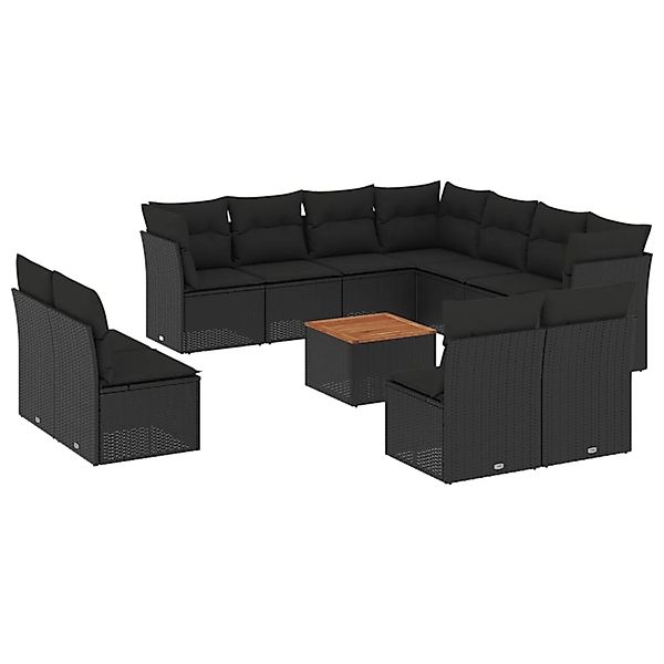 vidaXL 12-Tlg Garten-Sofagarnitur mit Kissen Schwarz Poly Rattan 3256034 günstig online kaufen