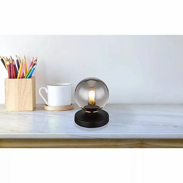 Globo Tischlampe Jorge 1-flammig Schwarz matt-Rauchfarben 100 x 130 mm günstig online kaufen