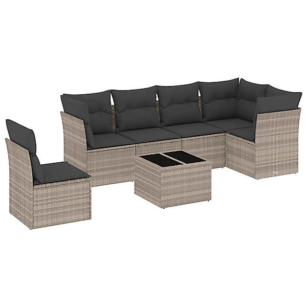 vidaXL 7-Tlg Garten-Sofagarnitur mit Kissen Hellgrau Poly Rattan 3217712 günstig online kaufen