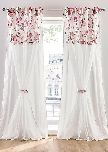 2 lagiger Vorhang mit Rosendruck inkl Raffhalter(1er Pack) günstig online kaufen