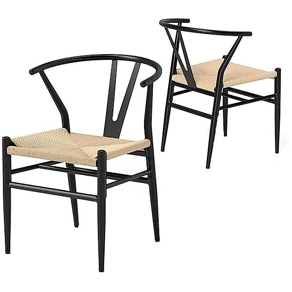 Costway 2er Set Esszimmerstühle mit Y-förmiger Rückenlehne Beige günstig online kaufen