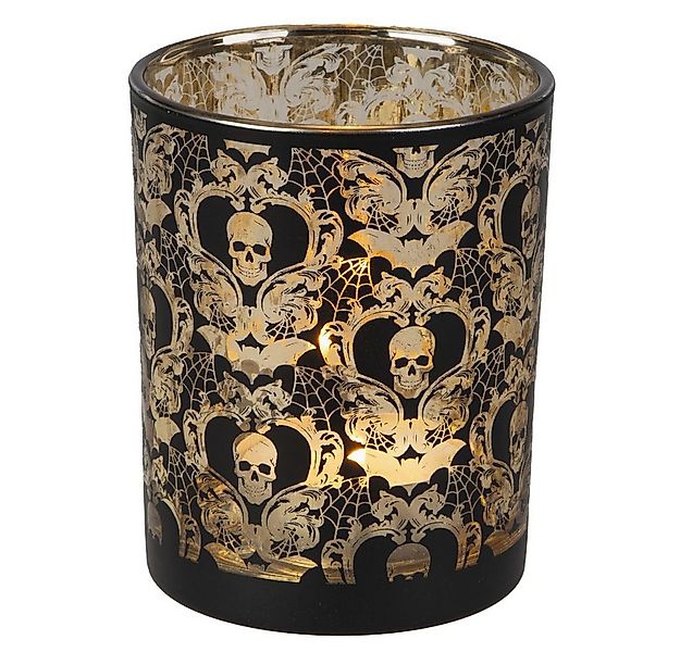 MICA Dekofigur Windlicht - Totenkopf schwarz/gold - ca. 10 x 12,5 cm günstig online kaufen