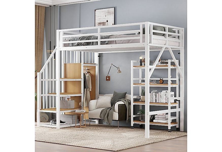 Merax Hochbett 90x200cm Kinderbett Jugendbett Einzelbett (1-St) Metallbett günstig online kaufen