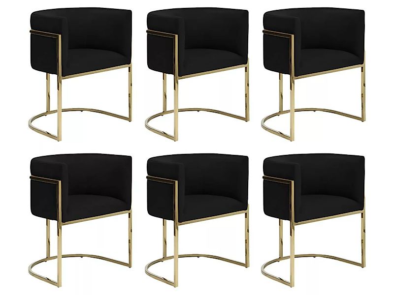 Stuhl mit Armlehnen 6er-Set - Samt & Metall - Schwarz & Goldfarben - PERIA günstig online kaufen