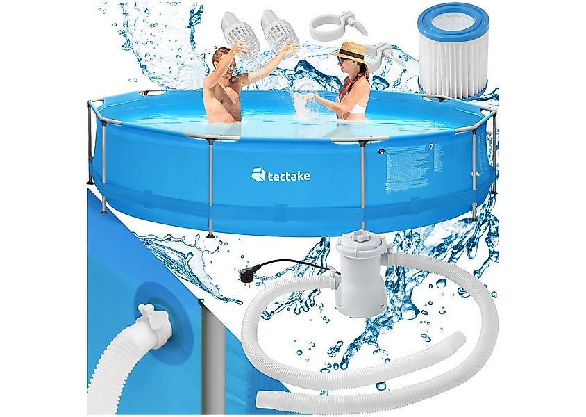 tectake Framepool Swimming Pool rund mit Stahlrahmen und Filterpumpe Ø 360 günstig online kaufen