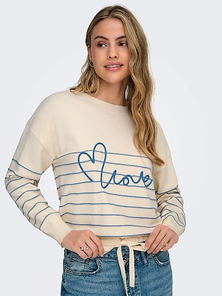 ONLY Rundhalspullover "ONLSIGNE LIFE LS TEXT DETAI ONECK CC KNT" mit Bindeb günstig online kaufen