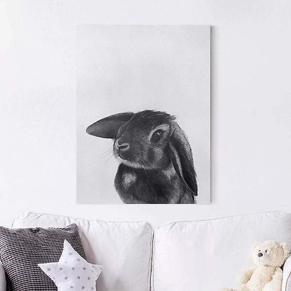 Leinwandbild Tiere - Hochformat Illustration Hase Schwarz Weiß Zeichnung günstig online kaufen