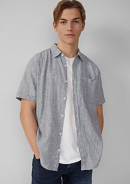 QS Langarmhemd Regular Fit: Meliertes Hemd aus Leinenmix günstig online kaufen