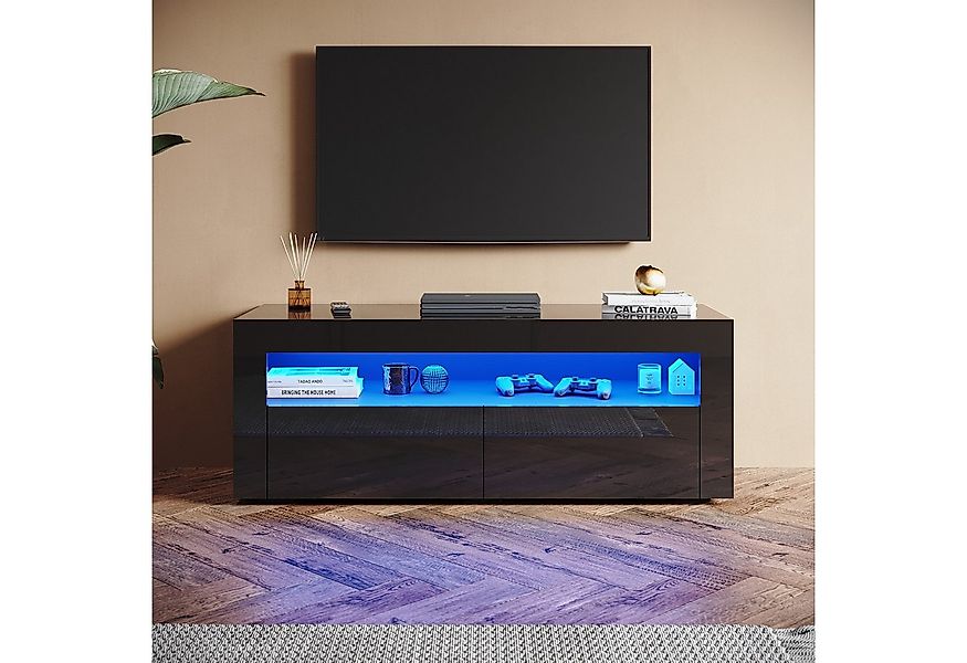 SONNI TV-Schrank TV Lowboard Board mit RGB Beleuchtung Schwarz Hochglanz Fe günstig online kaufen