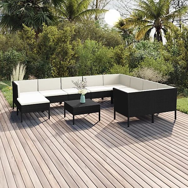 11-tlg. Garten-lounge-set Mit Auflagen Poly Rattan Schwarz günstig online kaufen