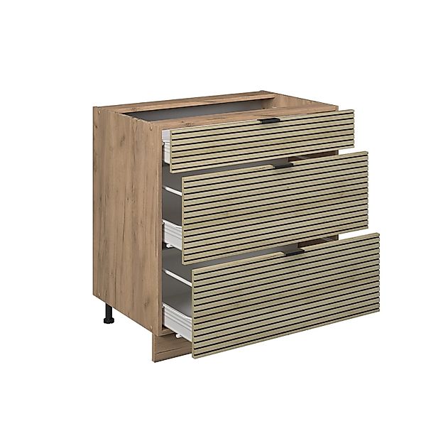 Vicco Küchenunterschrank Fame-Line Eiche Paneel 80 cm mit 3 Schubladen ohne günstig online kaufen