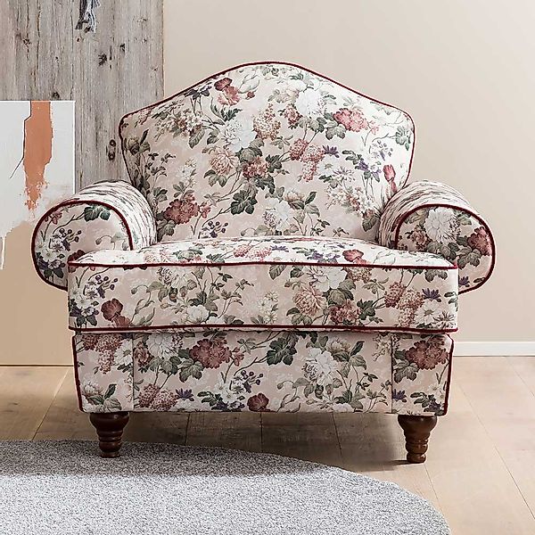 Einzelsessel Blumenmuster im Vintage Look Federkern Polsterung günstig online kaufen