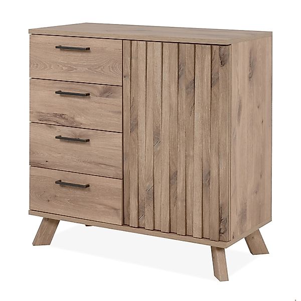Furn.Design Kommode Eiche 84 cm 4 Schubkästen 3D Relief Push-to-Open Douro günstig online kaufen