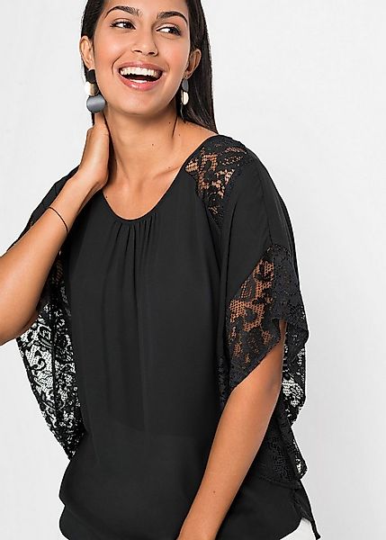 bonprix Langarmbluse figurumspielende Passform, aus Polyester, mit Applikat günstig online kaufen